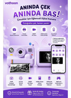 Çocuk Anında Baskılı Fotoğraf Makinesi 16mp Dijital Kamera 1080p Video Wifi Telefon Destekli