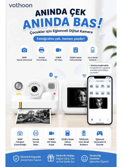 Çocuk Anında Baskılı Fotoğraf Makinesi 16mp Dijital Kamera 1080p Video Wifi Telefon Destekli