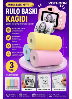 Çocuk Fotoğraf Makinesi Yedek Termal Baskı Kağıdı Renkli (3 Lü Rulo) – 57x25mm