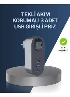 Çocuk Korumalı Termal Priz – 3'lü Usb Şarj Ve Akım Koruması