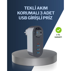 Çocuk Korumalı Termal Priz – 3'lü Usb Şarj Ve Akım Koruması
