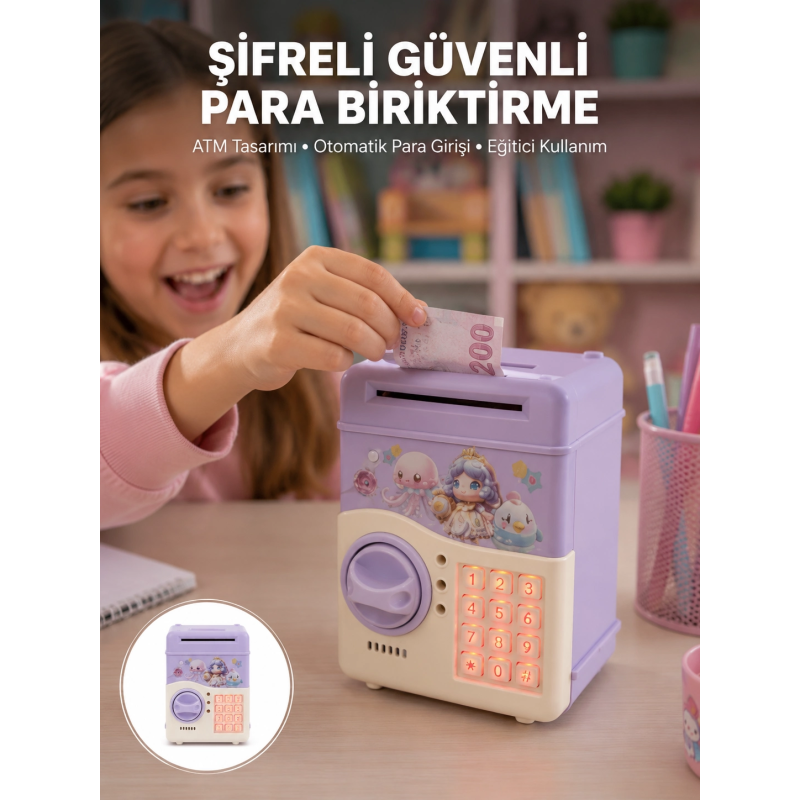 Çocuklar İçin Elektronik Şifreli Para Biriktirme Kumbarası Mor Çocuklar İçin Elektronik Şifreli Para Biriktirme Kumbarası Mor