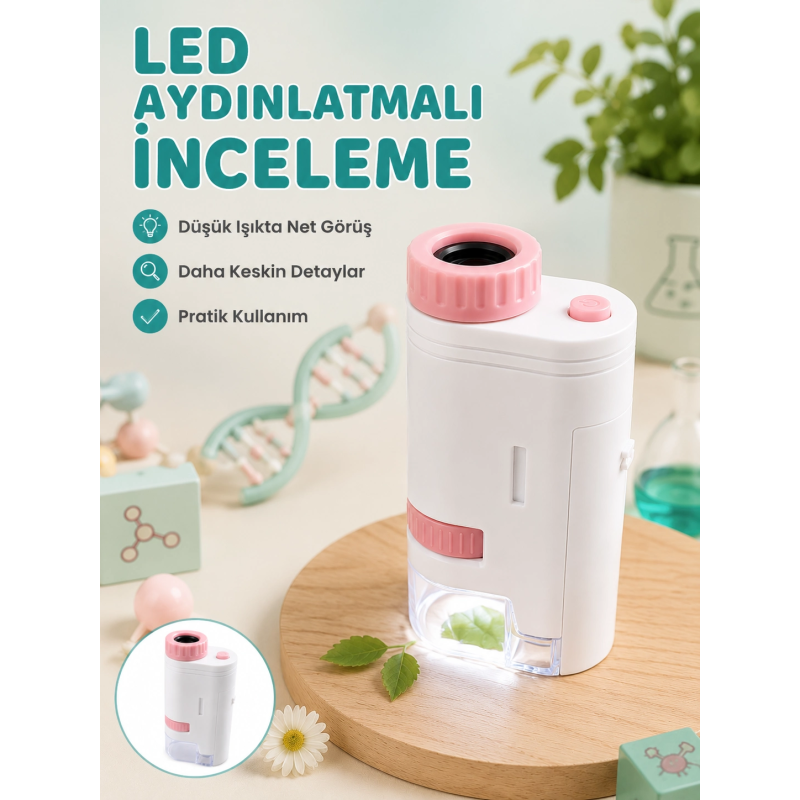 Çocuklar İçin Taşınabilir Bilim Mikroskobu 80x-200x Büyütme Ve Led Aydınlatma Çocuklar İçin Taşınabilir Bilim Mikroskobu 80x-200x Büyütme Ve Led Aydınlatma