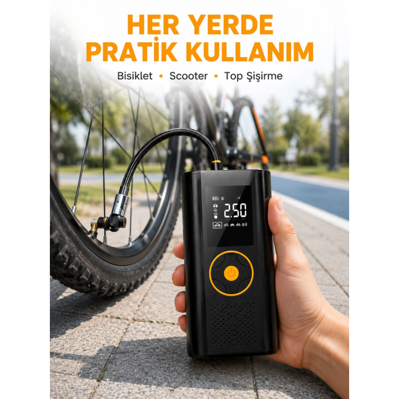 Çok Amaçlı Dijital Lastik Pompası Araç Bisiklet Top Uyumlu Yeni Nesil Çok Amaçlı Dijital Lastik Pompası Araç Bisiklet Top Uyumlu Yeni Nesil