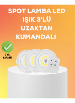Çok Amaçlı Kullanım İçin Kablosuz Yapışkanlı 3 Lü Uzaktan Kumandalı Led Spot Lamba