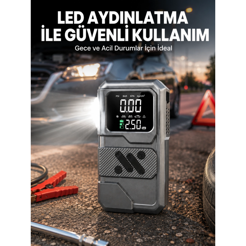 Çok Fonksiyonlu Akü Takviye Ve Taşınabilir Hava Kompresörü Çok Fonksiyonlu Akü Takviye Ve Taşınabilir Hava Kompresörü
