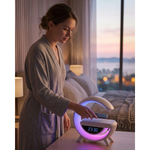 Çok Fonksiyonlu Kablosuz Şarjlı Saat Hoparlör Rgb Işık Ve Alarm Özellikli