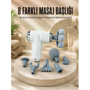 Çok Fonksiyonlu Masaj Tabancası Spor Sonrası Kas Rahatlatıcı 8 Başlıklı Masaj Cihazı