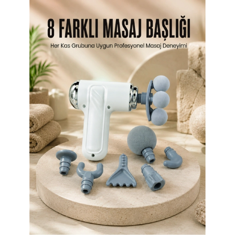 Çok Fonksiyonlu Masaj Tabancası Spor Sonrası Kas Rahatlatıcı 8 Başlıklı Masaj Cihazı Çok Fonksiyonlu Masaj Tabancası Spor Sonrası Kas Rahatlatıcı 8 Başlıklı Masaj Cihazı