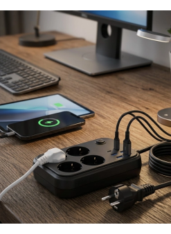 Çoklu Priz Ve Usb Şarj Ünitesi 4 Soket 2 Type C Güvenli Enerji Yönetimi