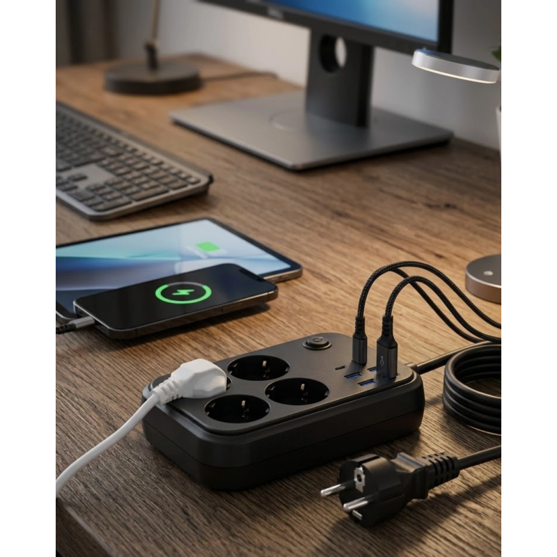 Çoklu Priz Ve Usb Şarj Ünitesi 4 Soket 2 Type C Güvenli Enerji Yönetimi Çoklu Priz Ve Usb Şarj Ünitesi 4 Soket 2 Type C Güvenli Enerji Yönetimi