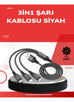 Dayanıklı Metal Başlıklı 3’ü 1 Arada Şarj Kablosu – Tüm Cihazlarla Uyumlu