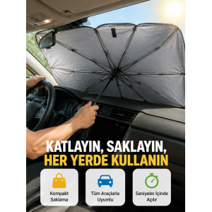 Dayanıklı Upe Alaşımlı Şemsiye Tipi Araç Güneşliği - Kolay Katlanır Yeni Nesil