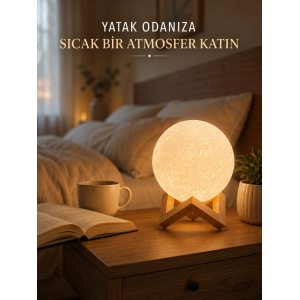 Dekoratif 3d Ay Işığı Masa Lambası Hediyelik Atmosfer Aydınlatması