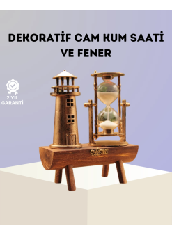 Dekoratif Ahşap Kum Saati Ve Deniz Feneri Figürlü Masa Süsü – Şık Ve Fonksiyonel Tasarım