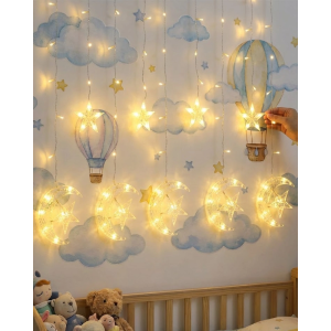 Dekoratif Ay Yıldız Perde Işığı Sıcak Beyaz Festival Ve Ev Süsleme