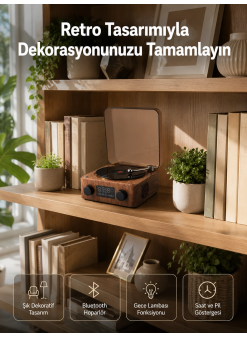 Dekoratif Gece Işıklı Bluetooth Hoparlör – Saatli Tasarım Yeni Nesil