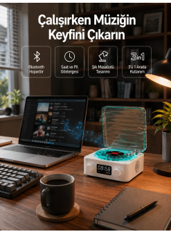 Dekoratif Gece Işıklı Bluetooth Hoparlör – Zaman Ve Pil Ekranlı