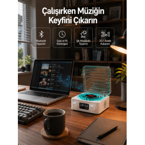 Dekoratif Gece Işıklı Bluetooth Hoparlör – Zaman Ve Pil Ekranlı