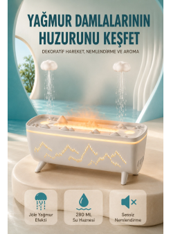 Dekoratif Hava Nemlendirici Ve Aromaterapi Difüzörü 280 Ml Yağmur Efektli Renkli Led Işıklı