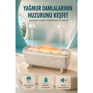 Dekoratif Hava Nemlendirici Ve Aromaterapi Difüzörü 280 Ml Yağmur Efektli Renkli Led Işıklı