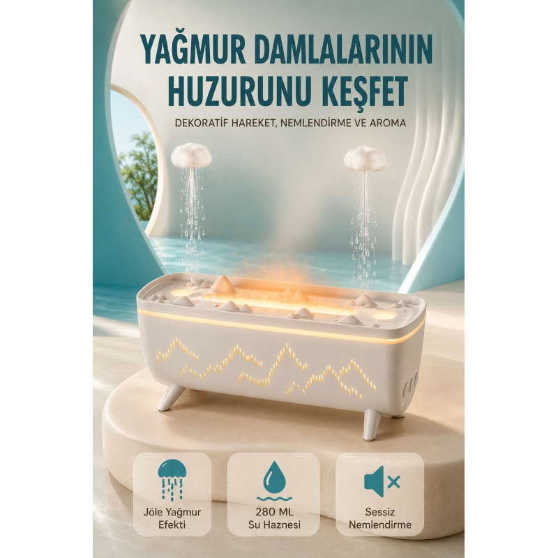 Dekoratif Hava Nemlendirici Ve Aromaterapi Difüzörü 280 Ml Yağmur Efektli Renkli Led Işıklı Dekoratif Hava Nemlendirici Ve Aromaterapi Difüzörü 280 Ml Yağmur Efektli Renkli Led Işıklı