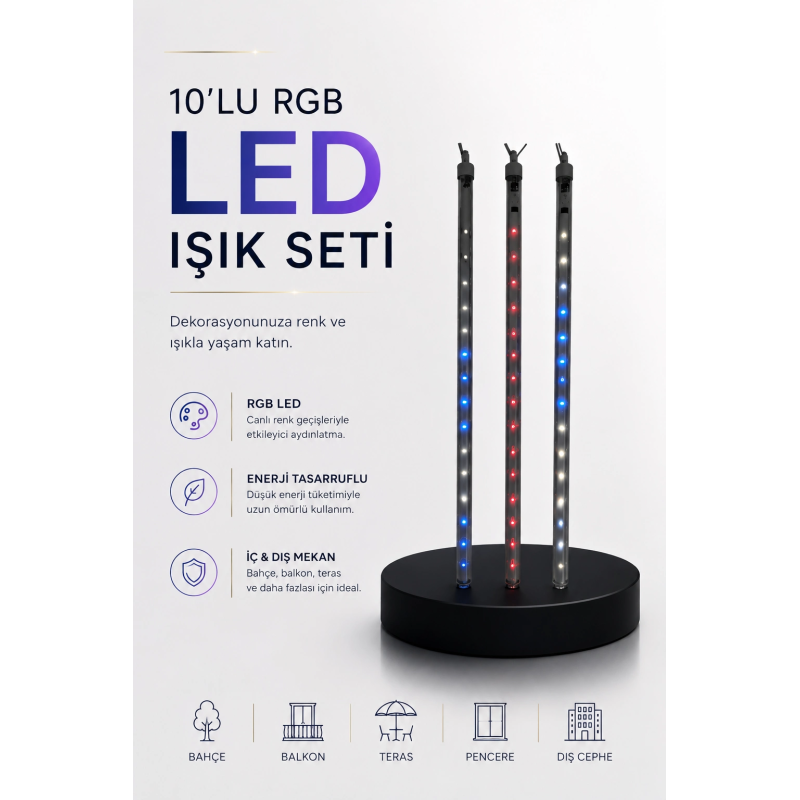 Dekoratif Ortam Aydınlatması Rgb Led 10’lu Çubuk Seti Dekoratif Ortam Aydınlatması Rgb Led 10’lu Çubuk Seti