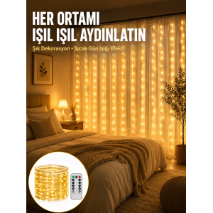 Dekoratif Perde Peri Led Günışığı Renk 8 Fonksiyonlu Işık Yeni Nesil