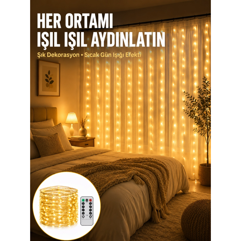Dekoratif Perde Peri Led Günışığı Renk 8 Fonksiyonlu Işık Yeni Nesil Dekoratif Perde Peri Led Günışığı Renk 8 Fonksiyonlu Işık Yeni Nesil