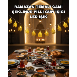 Dekoratif Ramazan Led Işık Pilli Cami Tasarımlı Zincir Aydınlatma