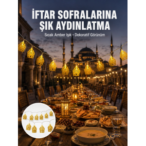 Dekoratif Ramazan Led Işık Pilli Cami Tasarımlı Zincir Aydınlatma Yeni Nesil