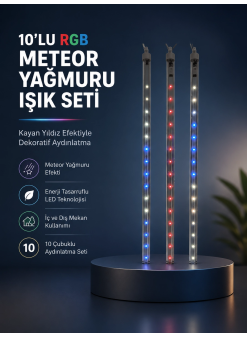 Dekoratif Rgb Led Işık Çubuğu Seti 10 Adet Çubuk Kayan Yıldız Efektli