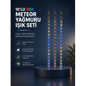Dekoratif Rgb Led Işık Çubuğu Seti 10 Adet Çubuk Kayan Yıldız Efektli