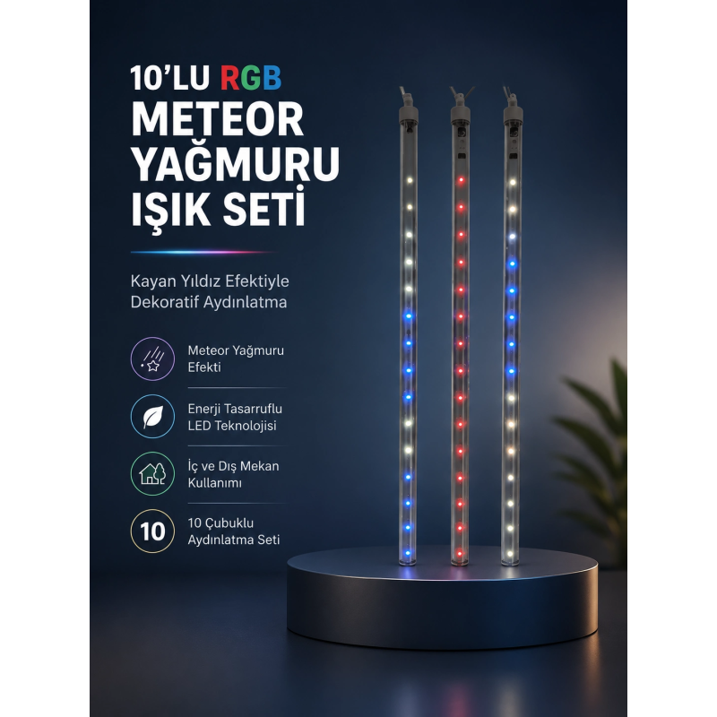 Dekoratif Rgb Led Işık Çubuğu Seti 10 Adet Çubuk Kayan Yıldız Efektli Dekoratif Rgb Led Işık Çubuğu Seti 10 Adet Çubuk Kayan Yıldız Efektli