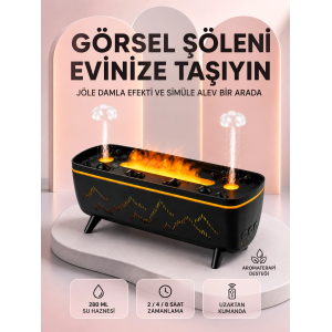 Dekoratif Siyah Hava Nemlendirici Jöle Damla Ve Alev Efektli Led Işıklı Aroma Difüzörü