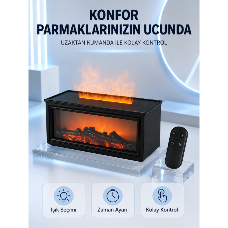 Dekoratif Şömine Görünümlü Nemlendirici Uzaktan Kumandalı Renkli Led Işıklı Difüzör Dekoratif Şömine Görünümlü Nemlendirici Uzaktan Kumandalı Renkli Led Işıklı Difüzör