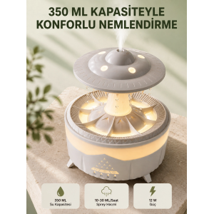 Dekoratif Ufo Hava Nemlendirici Simüle Yağmur Damlalı Renkli Gece Işıklı 350 Ml