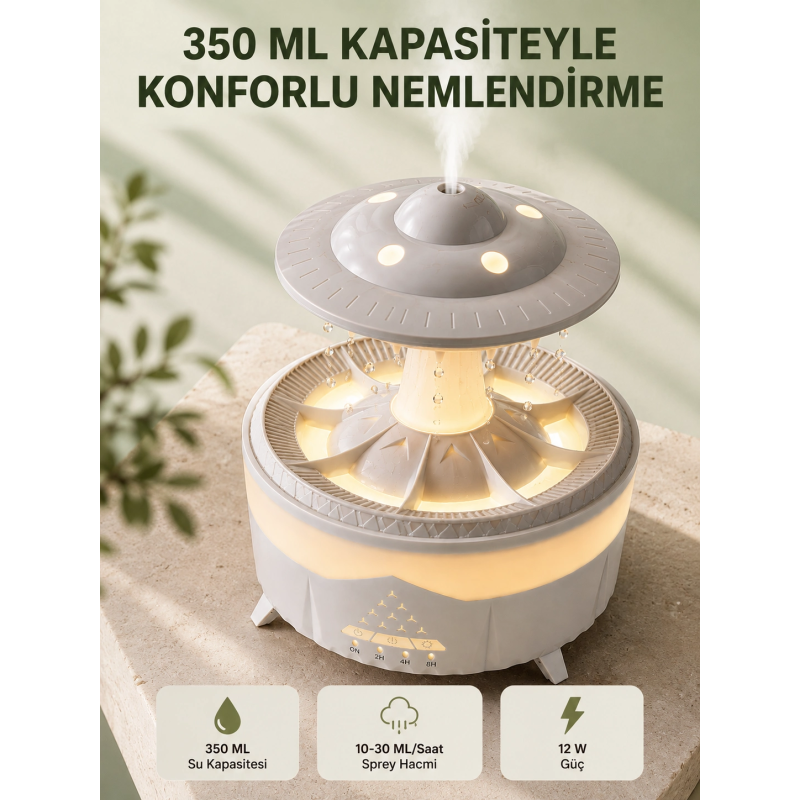 Dekoratif Ufo Hava Nemlendirici Simüle Yağmur Damlalı Renkli Gece Işıklı 350 Ml Dekoratif Ufo Hava Nemlendirici Simüle Yağmur Damlalı Renkli Gece Işıklı 350 Ml