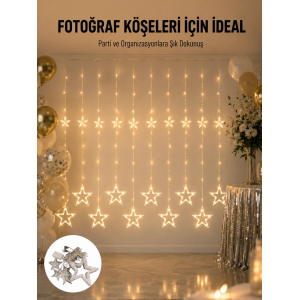 Dekoratif Yıldız Peri Led Perde 3x3 Metre Ortam Işığı Yeni Nesil