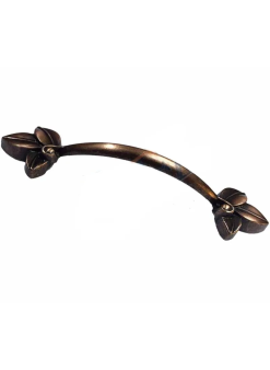 Dekoratif Zamak Yaprak Kulp - 96mm, Eskitme, 1 Adet