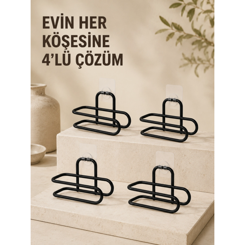 Delmeden Monte Tuvalet Kağıdı Askısı Siyah Metal Yapışkanlı Banyo Kağıtlığı 4’lü Set Delmeden Monte Tuvalet Kağıdı Askısı Siyah Metal Yapışkanlı Banyo Kağıtlığı 4’lü Set