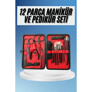 Deri Çantalı Siyah Paslanmaz Çelik 17 Parça Manikür Pedikür Seti