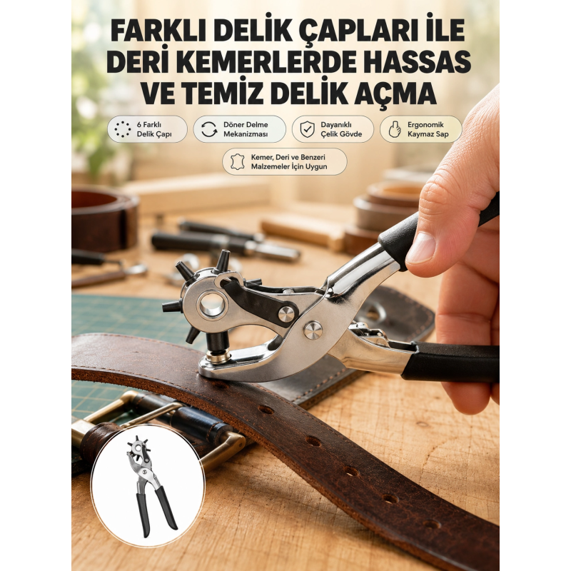 Deri Delme Pensesi 6 Uçlu Ayarlanabilir Kemer Delme Aleti Profesyonel Kullanım Deri Delme Pensesi 6 Uçlu Ayarlanabilir Kemer Delme Aleti Profesyonel Kullanım