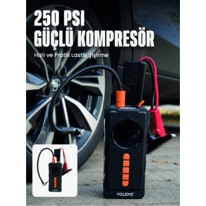 Dijital Araç Kompresörü 4 Fonksiyonlu Akü Takviye Lastik Şişirme Powerbank Ve Led El Feneri