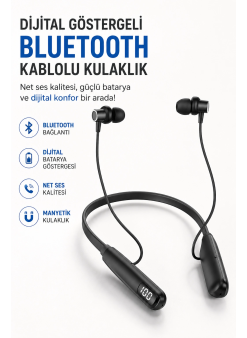 Dijital Batarya Göstergeli Bluetooth Özellikli Boyun Askılı Kulaklık