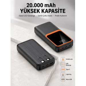 Dijital Ekranlı 20.000 Mah Powerbank | 22.5w Hızlı Şarj + Çoklu Bağlantı Seçeneği Yeni Nesil