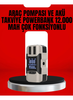 Dijital Ekranlı Araç Pompası Akü Takviye Powerbank 12.000 Mah