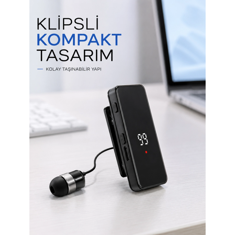 Dijital Ekranlı Bluetooth Kulaklık Tek Kulaklıklı Klipsli Kompakt Tasarım Dijital Ekranlı Bluetooth Kulaklık Tek Kulaklıklı Klipsli Kompakt Tasarım