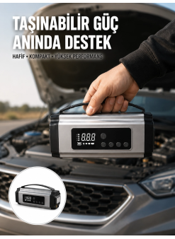Dijital Göstergeli Akü Takviye Cihazı Lastik Şişirme Powerbank Ve Led Işık Özellikli Yeni Nesil