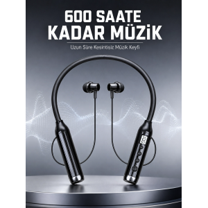 Dijital Göstergeli Boyun Tipi Bluetooth Kulaklık Mikrofonlu Çağrı Ve Müzik Kontrollü Çift Cihaz Bağlantılı Kulaklık